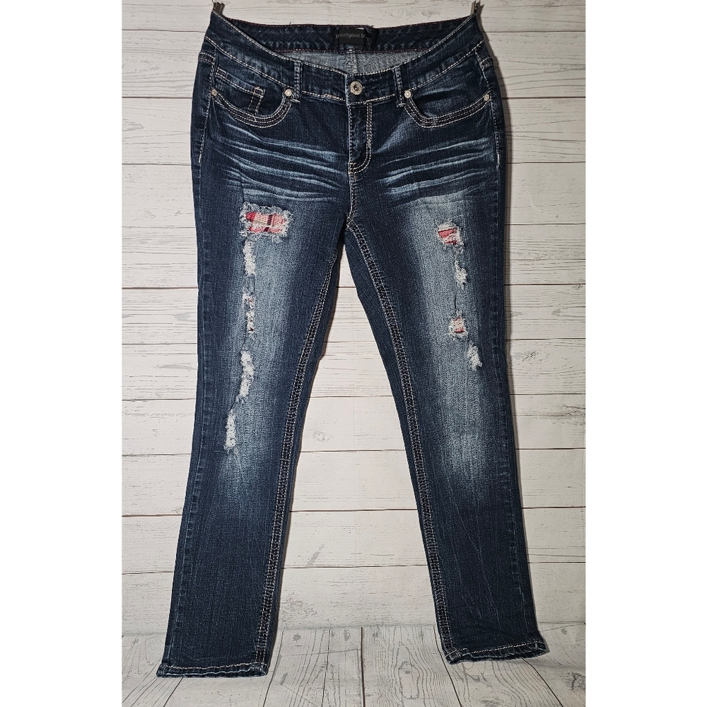 Twenty One Black Curvy 13 / 14 Regular Skinny Jeans Plaid Ripped Flap Pocket